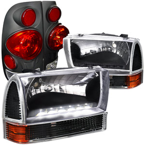 Coolstuffguru Compatible with Ford F250 Super Duty Style Side, Blk Led Headlights, Corner Lamps, 3D Tail L