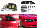 Coolstuffguru Compatible with GLOSSY BLACK 94-98 FORD MUSTANG HEADLIGHT HEAD LAMPS+EURO ALTEZZA TAIL LIGHT