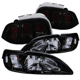 Coolstuffguru Compatible with GLOSSY BLACK 94-98 FORD MUSTANG HEADLIGHT HEAD LAMPS+EURO ALTEZZA TAIL LIGHT