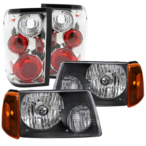 Coolstuffguru Compatible with Ford Ranger Black Headlights+Amber Corner Lamps+Chrome Tail Brake Lights