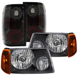 Coolstuffguru Compatible with Ford Ranger Black Headlights+Amber Corner Lamps+Smoke Tail Brake Lights