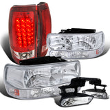 Coolstuffguru CHROME HEADLIGHTS+BUMPER LIGHTS+CLEAR FOG+RED LED TAIL LA Compatible with 1999-2002 SILVERDO