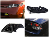 Coolstuffguru CRYSTAL HEADLIGHTS+BUMPER FOG LAMPS+BLACK TAIL BRAKE LIG Compatible with 2006-2008 CIVIC 4DR