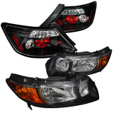 Coolstuffguru Compatible with Honda Civic 2Dr Black Headlights W/ Turn Signal+Tail Lights Brake Lamps