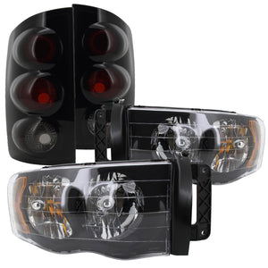 Coolstuffguru Compatible with Dodge Ram1500/2500/3500 Crystal Black Headlights+Glossy Black Tint Tail Ligh