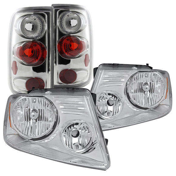 Coolstuffguru Compatible with 2004-2008 FORD F150 STYLESIDE CHROME HEADLIGHTS+TAIL BRAKE LAMPS