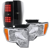 Coolstuffguru Compatible with Ford F150 Crystal Clear Headlights+Black Smoke LED Tail Lamps