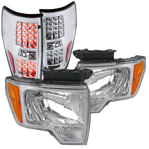 Coolstuffguru Compatible with Ford F150 Crystal Clear Headlights+Chrome LED Brake Tail Lamp