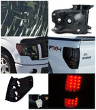 Coolstuffguru Compatible with Ford F150 F-150 Crystal Smoke Headlights+Glossy Black LED Tail Lamps