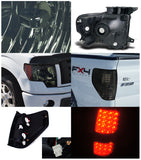 Coolstuffguru Compatible with Ford F150 F-150 Crystal Smoke Headlights+Tinted LED Tail Lamps