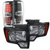 Coolstuffguru Compatible with Ford F150 Euro Black Diamond Headlights+Clear LED Tail Brake Lamps