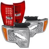 Coolstuffguru Compatible with Ford F150 F-150 Pickup Headlights+Red LED Rear Brake Lights Tail Lamps Pair