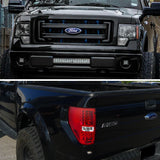 Coolstuffguru Compatible with Ford F150 F-150 Truck Pickup Black Headlights+Red LED Rear Brake Tail Lamps