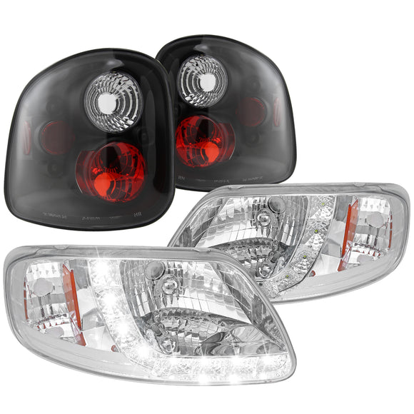 Coolstuffguru Compatible with Ford F150 Flareside Chrome SMD LED Headlights+Black Tail Brake Lamps