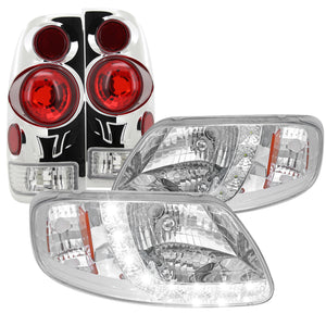 Coolstuffguru Compatible with Ford F-150 Crystal Chrome SMD DRL Headlights+Red 3D Retro Tail Lights