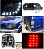 Coolstuffguru Compatible with Ford F150 Styleside Black Crystal SMD LED DRL Headlights+Tail Lamps