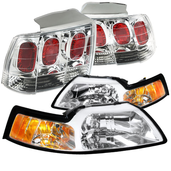 Coolstuffguru Compatible with Ford Mustang Clear Headlights+Rear Brake Parking Lamps Tail Lights Replaceme