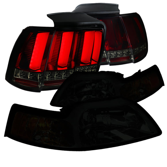 Coolstuffguru Compatible with Ford Mustang Smoke Lens Headlights+Red/Smoke Sequential LED Tail Lights Lamp