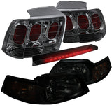 Coolstuffguru Compatible with Ford Mustang Base Gt, Smoked Lens Headlights, Smoked Tail Lights, 3rd Brake