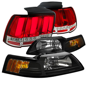 Coolstuffguru Compatible with Mustang Cobra Black Headlights+Red/Clear Sequential Signal LED Tube Tail Lig