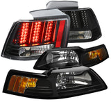Coolstuffguru Compatible with Ford Mustang Cobra Black Headlights+Sequential Signal LED Rear Tail Brake Li