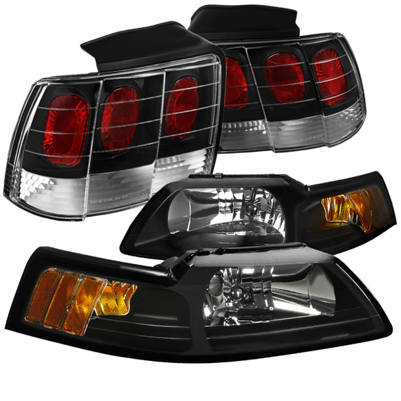 Coolstuffguru Compatible with Ford Mustang Black Headlights Headlamps+Rear Brake Lamps Tail Lights Left+Ri