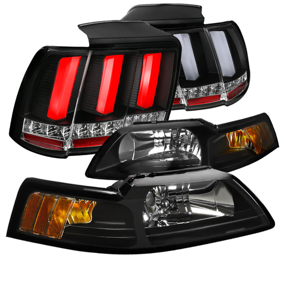 Coolstuffguru Compatible with Ford Mustang Cobra Black Headlights+Sequential Turn Signal LED Tube Tail Lig