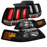 Coolstuffguru Compatible with Ford Mustang Cobra Black Headlights+Sequential Turn Signal LED Tube Tail Lig