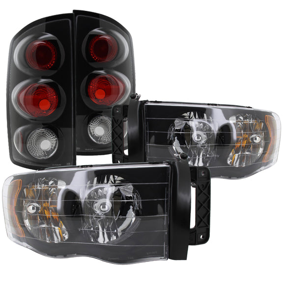 Coolstuffguru Compatible with 02-05 RAM 1500 EURO BLACK HEADLIGHT+REAR TAIL LAMP 03-05 RAM 2500 3500