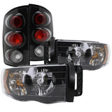 Coolstuffguru Compatible with 02-05 RAM 1500 EURO BLACK HEADLIGHT+REAR TAIL LAMP 03-05 RAM 2500 3500