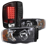 Coolstuffguru Compatible with EURO BLACKDODGE 03-05 RAM 1500 2500 3500 HEADLIGHT+REAR LED TAIL LIGHTS