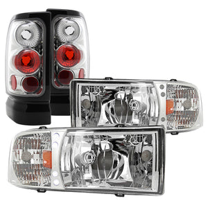 Coolstuffguru Compatible with 94-01 RAM 1500/2500/3500 LED DRL HEAD LIGHTS+CHROME/ CLEAR TAIL BRAKE LAMPS