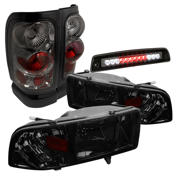 Coolstuffguru Compatible with 1994-2001 Dodge Ram Pickup Headlights Tail Lights Tinted LED 3rd Brake Lamp