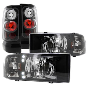 Coolstuffguru LED DRL HEAD LIGHTS+BLACK TAIL BRAKE LAMPS Compatible with 1994-2001 RAM PICK UP