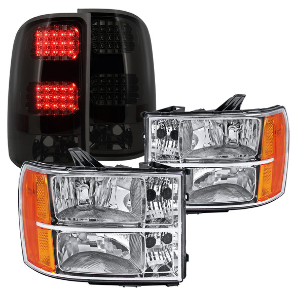 Coolstuffguru Compatible with GMC Sierra 1500/2500HD/3500HD Chrome Headlights+Smoke LED Tail Lamps