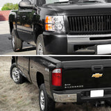 Coolstuffguru Compatible with Chevy Silverado 1500 2500HD 3500HD Clear Headlights+Red/Clear LED Tail Lamps