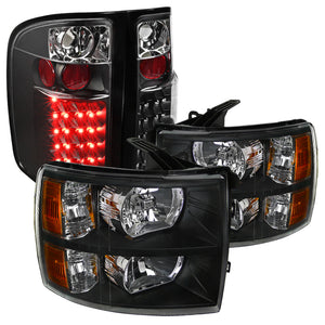 Coolstuffguru Compatible with Chevy Silverado Pickup Crystal Black Headlights+Black LED Tail Lamps