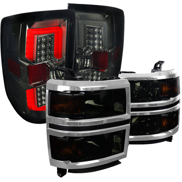 Coolstuffguru Compatible with Chevy Silverado 1500 Pickup Smoke Lens Headlights+Tinted LED Tail Brake Ligh