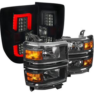 Coolstuffguru Compatible with Chevy Silverado 1500 Pickup Black Headlights+Glossy Black LED Tail Brake Lig