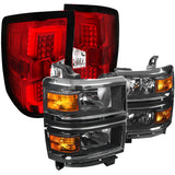 Coolstuffguru Compatible with Chevy Silverado 1500 Black Headlights+Red/Clear LED Tail Lights Rear Brake L