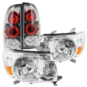 Coolstuffguru Compatible with Toyota Tacoma Pickup Chrome Crystal Headlights+Clear Rear Tail Brake Lamps P