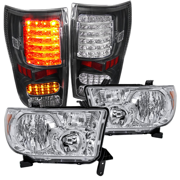 Coolstuffguru Compatible with Toyota Tundra Chrome Headlights Replacement Pair+Black LED Tail Lamps