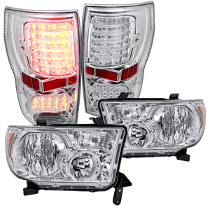 Coolstuffguru Compatible with Toyota Tundra Chrome Headlights Replacement Pair+Clear LED Tail Lamps