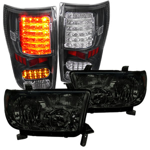 Coolstuffguru Compatible with Toyota Tundra Smoke Headlights Replacement Pair+Black LED Tail Lamps