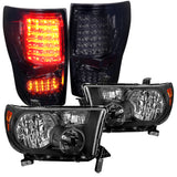 Coolstuffguru Compatible with Toyota Tundra Black Headlights Replacement Pair+Smoke LED Tail Lamps