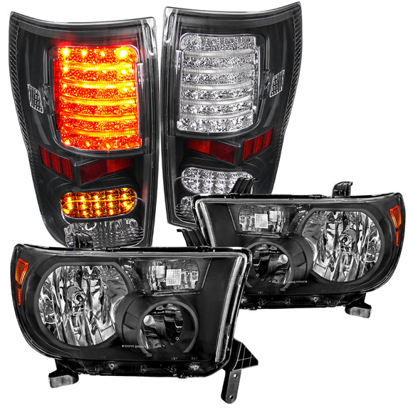 Coolstuffguru Compatible with Toyota Tundra Black Headlights Replacement Pair+Rear LED Tail Lamps