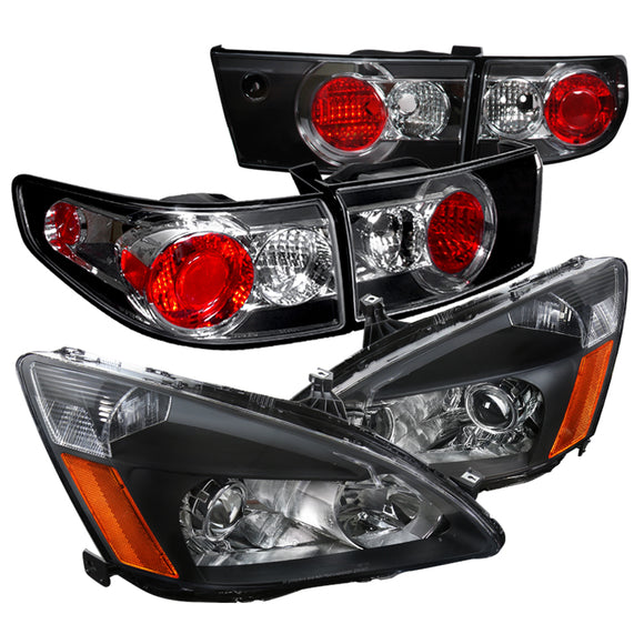 Coolstuffguru Compatible with Honda Accord 4Dr Black Retro Projector Headlights+Tail Brake Lamps Pair