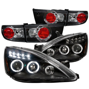 Coolstuffguru Compatible with Accord 4dr Black Halo LED Projector Headlights+Tail Brake Lamps