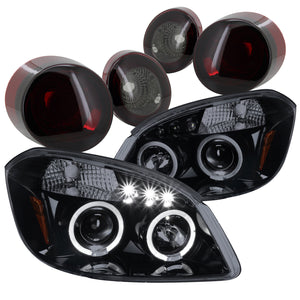 Coolstuffguru Compatible with Glossy Black Cobalt Coupe LED Halo Projector Headlights+Smoke Tail Lights