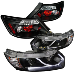 Coolstuffguru Compatible with Honda Civic 2Dr Coupe Black LED Strip Projector Headlights+Tail Brake Lamps